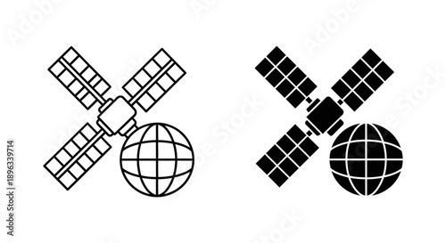 Satellite orbiting a globe, symbolizing global communication, space technology, international connectivity, and data transmission