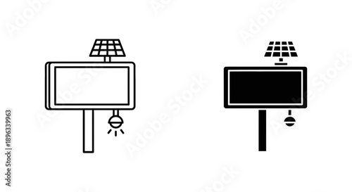 Solar Powered Signpost Icon: Billboard with Solar Panel and Lamp, Eco-Friendly Outdoor Advertisement