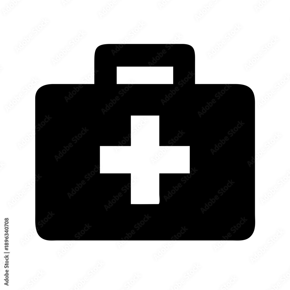 Obraz premium Solid Black First Aid Kit Box Icon for Medical Emergency Supplies