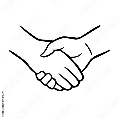 Two Hands Firmly Shaking in Agreement and Partnership, Hand-Drawn Outline