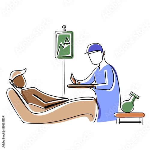 Doctor examining patient in hospital with medical equipment nearby  