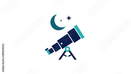 Telescope Observing Moon and Star.