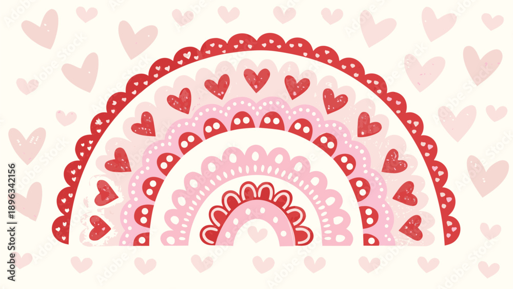 Naklejka premium Vector heart rainbow pattern with pink and red hearts, for Valentine's Day or love-themed banner, poster, or social media overlay, Isolated on transparent background, png