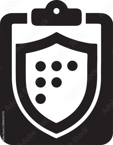 Clipboard shield icon with progress dots symbolizing secure skill testing and screening