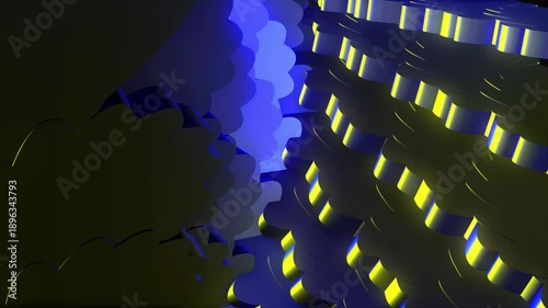 3d background objects pattern of blue and yellow animation