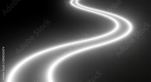 Glowing white neon light trail on dark background with smooth curves and soft edges