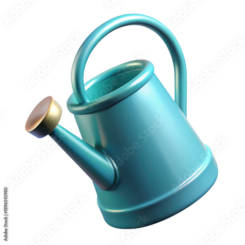 3d rendered teal watering can isolated on transparent background