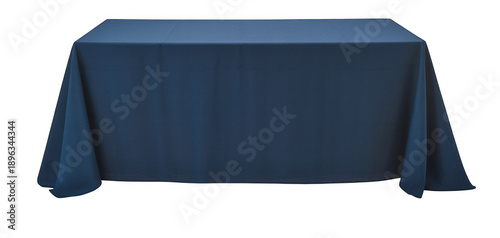 Blue tablecloth on rectangular table fabric isolated on a transparent background