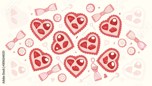 vector sweet heart icons and candies, for Valentine's Day social media or greeting card, illustration