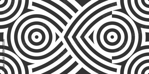 Abstract hypnotic pattern of concentric circles and curved lines
