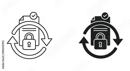 Secure Document Icons with Lock and Refresh Symbols in Minimalist Design