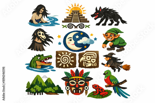 Honduran Mythology and Nature Symbols Illustration