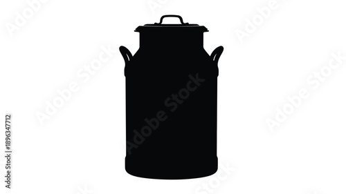 a black silhouette of a vintage milk can with handles against a white background