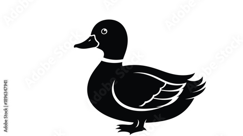 a simple black silhouette of a duck swimming gracefully in a pond