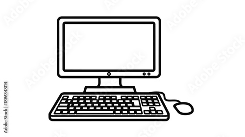 a simple black and white outline illustration of a computer setup silhouette
