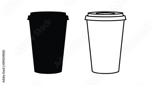 black and white coffee cup illustration with a contrasting silhouette