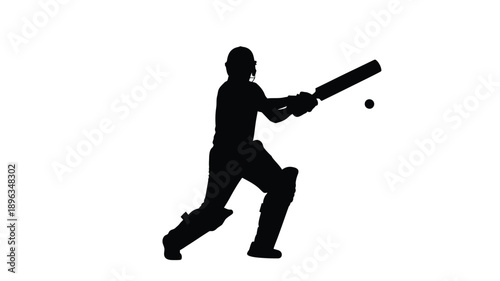 a cricket player swinging a bat striking a ball dynamic action silhouette