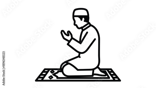 a man in traditional islamic clothing kneeling in prayer silhouette