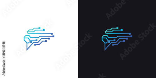 Brain digital idea, abstract mind vector logo design