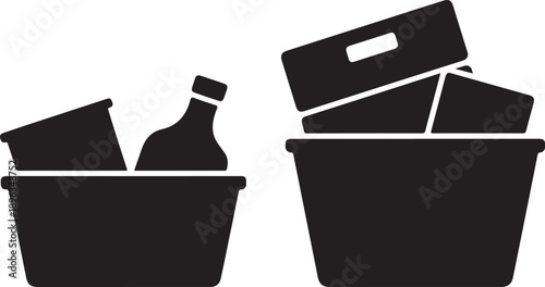 Two black buckets with inside black and white container