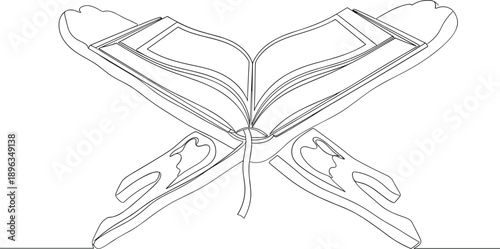 Open Book on Stand Line Art Vector Illustration religious  icon silhouette