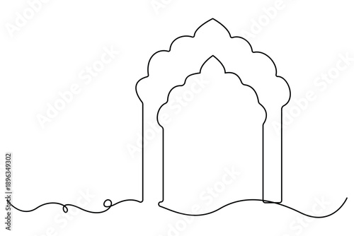 Continuous one line drawing of mosque arch islamic architecture vector illustration
