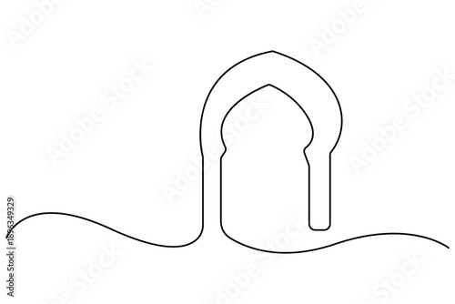 Continuous one line drawing of mosque arch islamic architecture vector illustration
