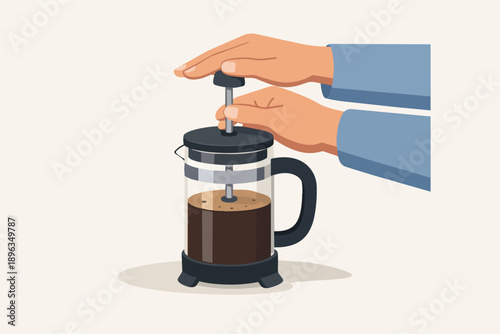 Brewing coffee using a french press preparing a fresh morning beverage