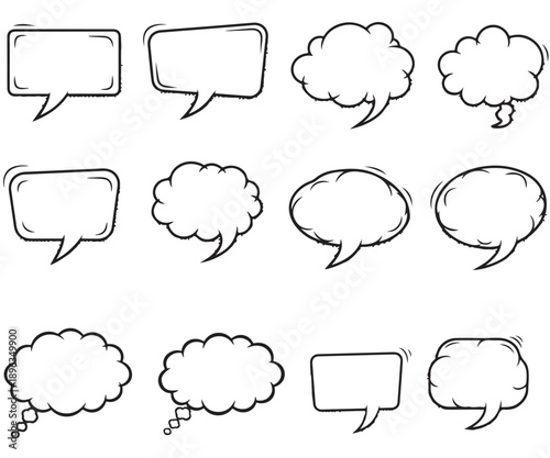 Collection of blank speech bubbles in various shapes