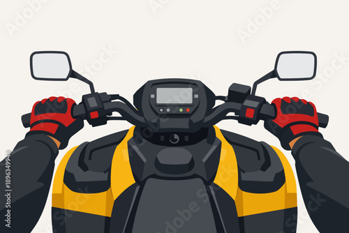 Person driving a quad bike, first person perspective adventure riding