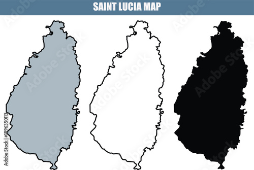 Detailed Saint Lucia map illustration with three distinct outline styles, showcasing geography and travel information in a simple design.