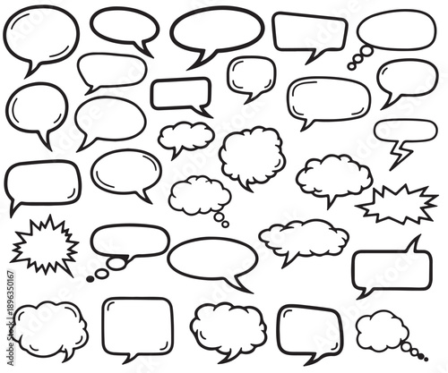 A collection of various comic book speech bubbles and thought clouds