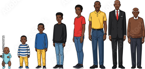 WebIllustration of Life Stages Showing a Black Male Growing from Infancy to Old Age Representing Human Aging Process Growth Development and Generational Time