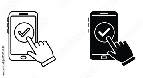 Hand Interacting with Smartphone Screen Displaying Checkmark Icon in Minimalist Design