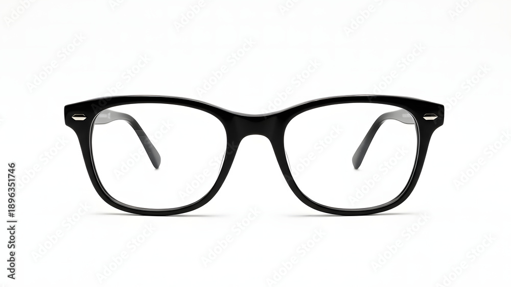 Fototapeta premium Black plastic framed eyeglasses with clear lenses and temples on white background transparent background