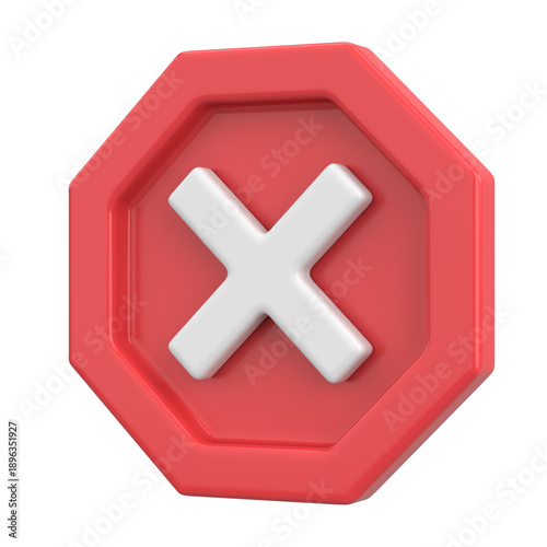 3D close button. Cross sign. 3D illustration.