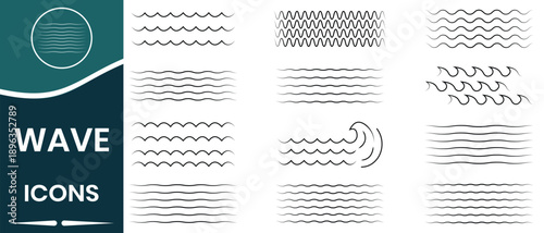 Water wave line icon vector set. Curvy icon for water, river, lake, sea, ocean symbol. Vector illustration.