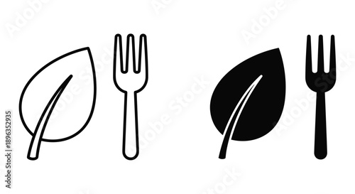 Minimalist Leaf and Fork Illustration in Black and White