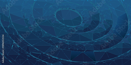 Abstract blue spiral design composed of interconnected polygonal shapes