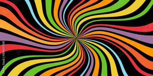 A swirling hypnotic pattern of vibrant colorful stripes radiating from the center