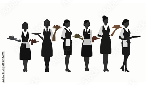 Minimal waitress silhouette vector icons set for restaurant menus and signage