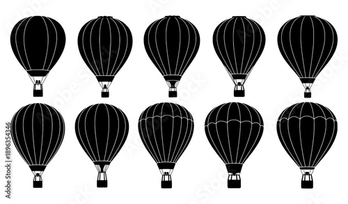 Hot air balloon silhouette vector illustration set isolated on white