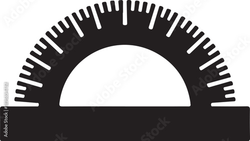Black and white semicircular protractor with measurement markings