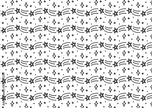 白黒で手描きの流れ星イラストパターン背景素材	