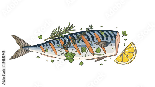 Grilled mackerel with lemon and herbs