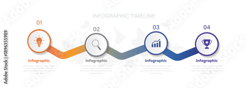 Modern Timeline Infographic concept with 4 option or step. Can be used for process diagram, info chart, web design. Vector illustration. 