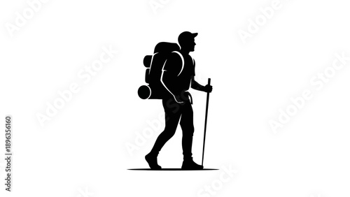 Hiker silhouette with backpack and trekking pole