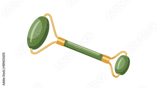 Jade face roller with golden frame on a white background