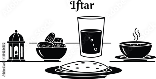 Iftar Meal with Dates Drink and Bread.