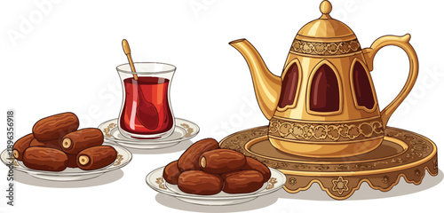 Golden Teapot with Dates and Tea.
